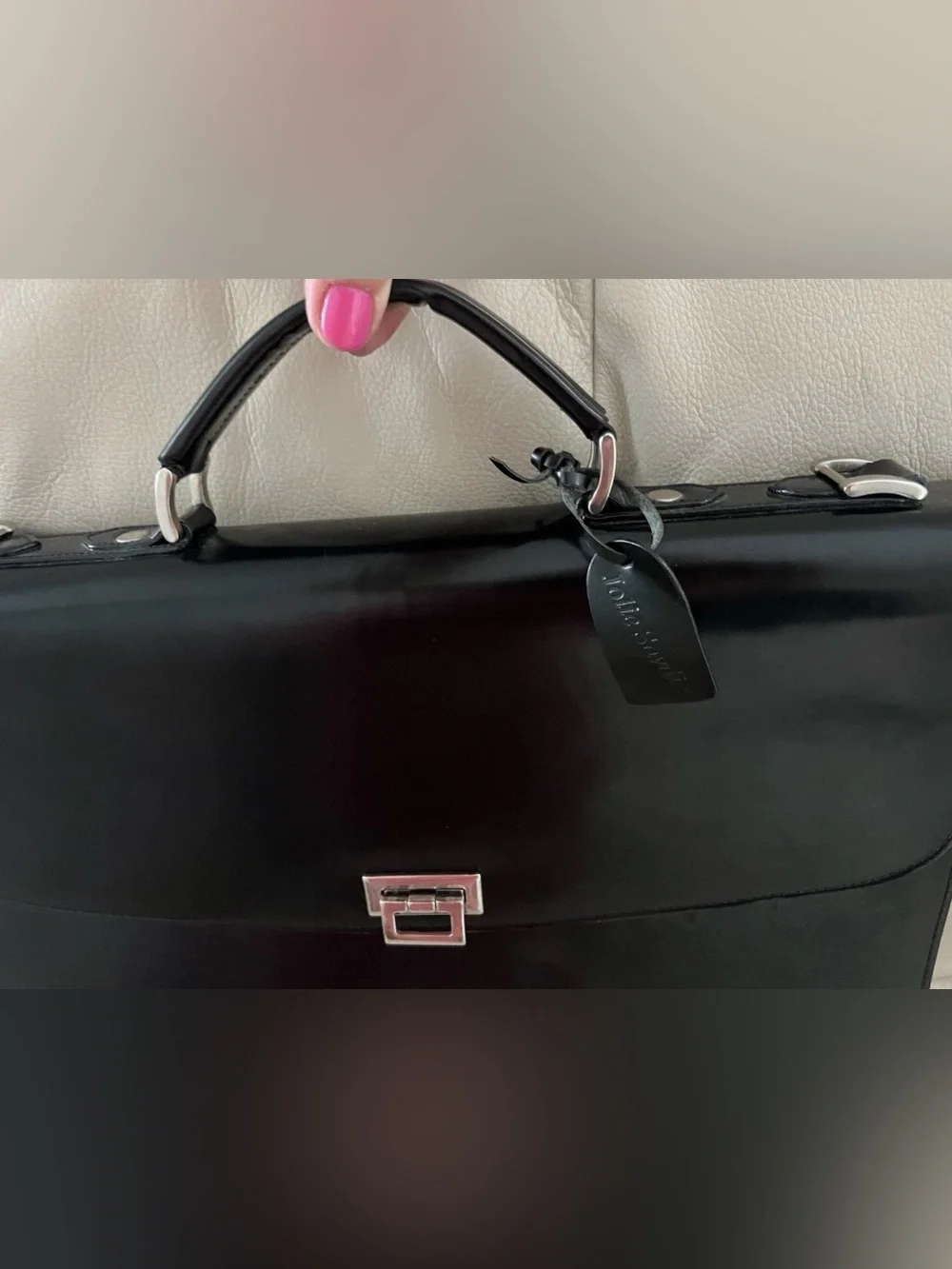 Jolie Saville Black Leather Top-Handle Briefcase, leather